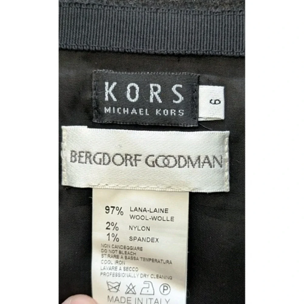 KORS Michael Kors Bergdorf Goodman Gray Wool Skirt Sz 6 Made Italy Buckles Metal